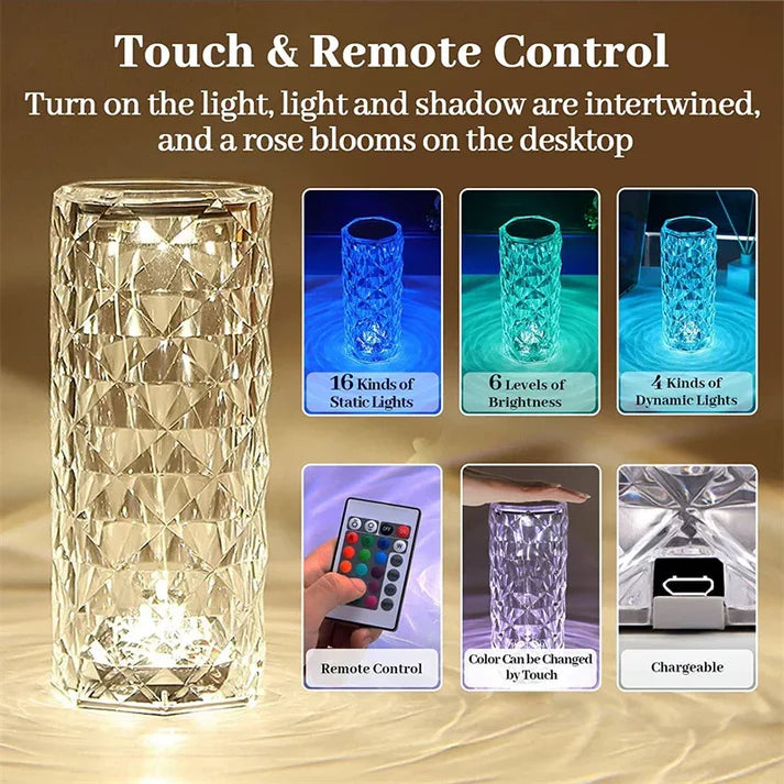 16-Color Crystal Rose LED Lamp